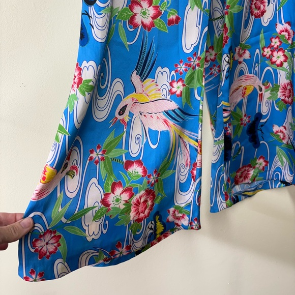 ZARA Wide Leg Floral Blue Red Silky Pants XS - Picture 4 of 10